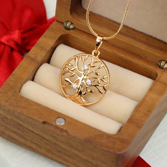 "Elegant Tree of Life Rose Gold Pendant with Crystal Accents, XPPT1197 - Picture 10 of 13